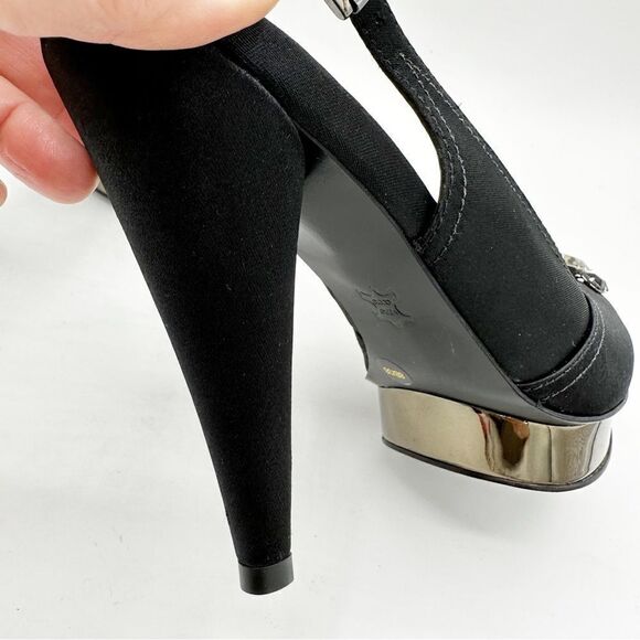 BCBGMaxAzria Black Satin Jeweled Sandals w/Mirrored Platform Cone Heel‎ Sz 8 38 - Picture 8 of 15